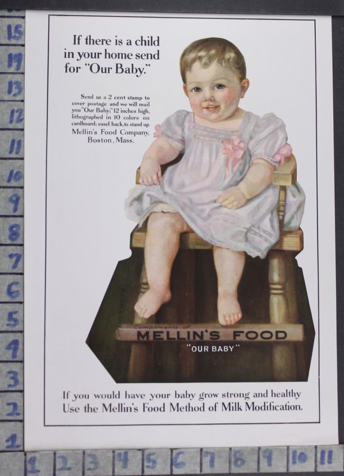 1914 MELLIN BABY FOOD MILK BOSTON MASS. ART CHILD CUTE VINTAGE AD DH67