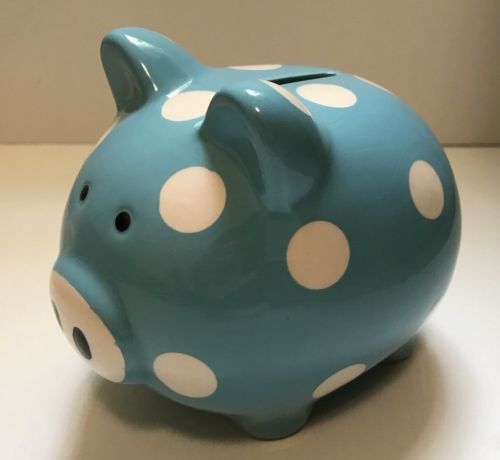 Light blue Polka Dot Ceramic Piggy Bank baby boy coin nursery small