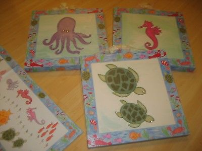 Set of 3 $200 Kids Blue FINE ART Stretched CANVAS Fish Sea HAWAII Print Picture