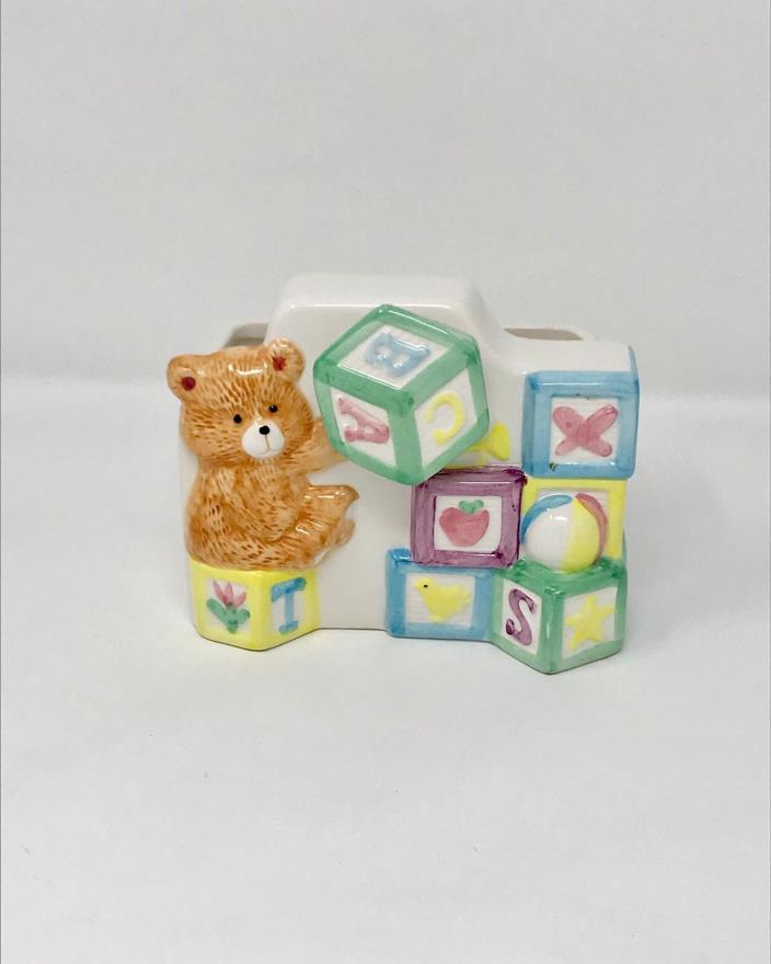 Musical Teddy Bear and Building Blocks Container - Vintage