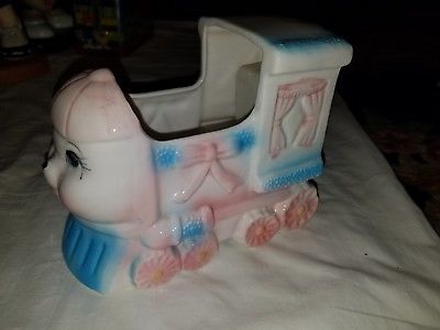 Vintage Choo Choo Train Wind-up Music Box Baby Planter - Rock a Bye Baby