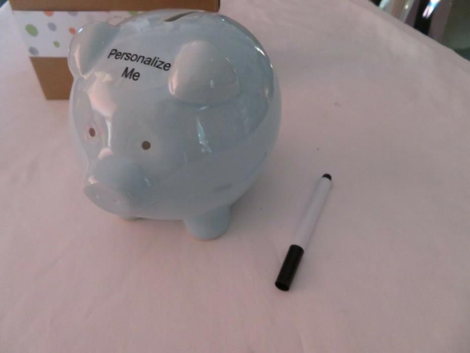 Children's Piggy Bank Blue Beginnings by Enesco Ceramic /w Marker to Personalize