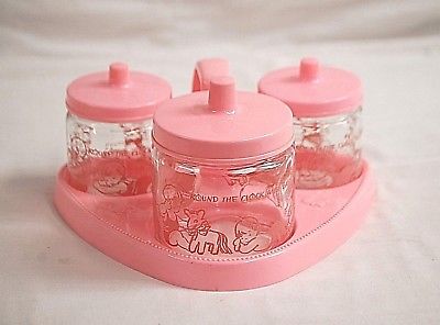 Vintage Glass Jars w Pink Plastic Lid Around The Clock w Baby Girl Nursery Gift