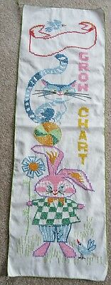 Kids Grow Chart Embroidery Nursery Children Embroidered Kitty Cat Bunny Rabbit
