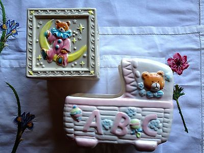 Ceramic Baby Carriage & Teddy Bear for Planters Flowers