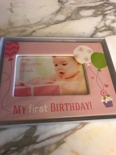 New C.R. Gibson Baby Pink Girl First Birthday Ceramic Photo Frame 4x6