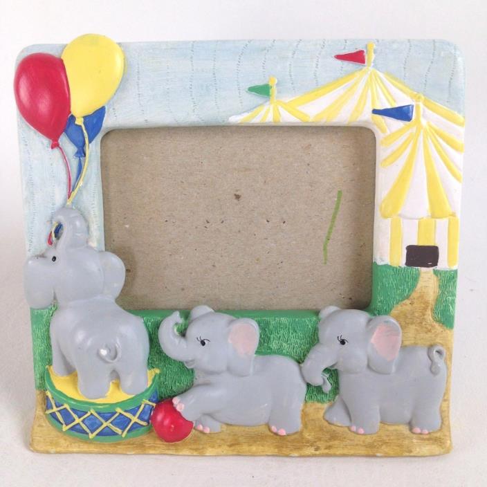 1991 Burnes Ceramic Handpainted Picture Frame Circus Elephants Balloons Vintage