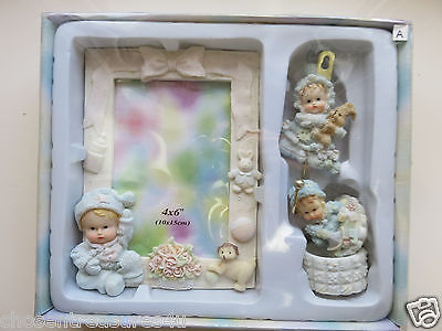 3 piece BABY BOY GIFT BOX PHOTO FRAME 3.5X5 IN. HANGER trinket box NEW SABRE