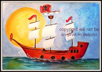 Pirate Ship print poster nursery boy bedroom wall art personalized 11x17 decor