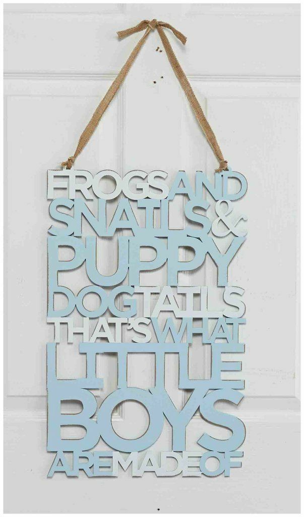 NEW Baby Boys Nursery Decor, Word Art Hanger: Frogs and Snails Rhyme, Baby Blue