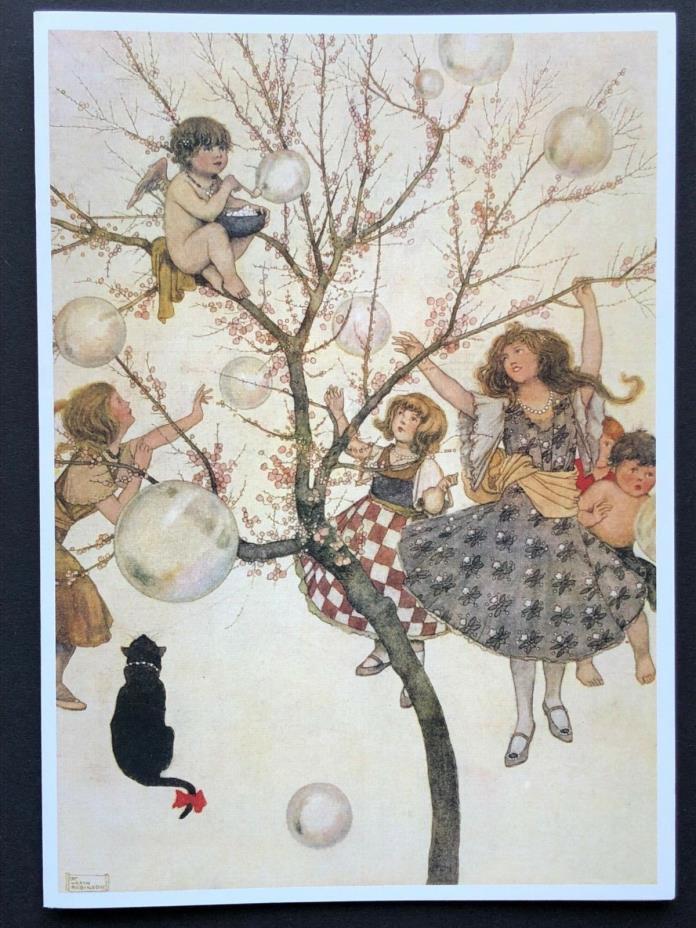Blank Art Note Card BUBBLES fantasy NOS Pleiades Press #131 cherub tree children