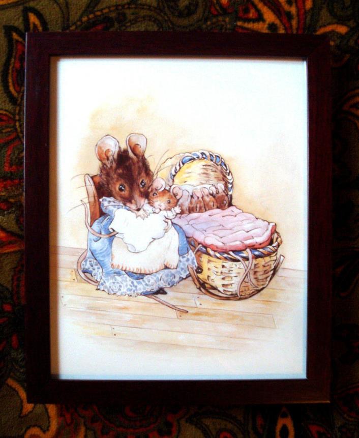 Adorable Beatrix Potter Print of Mama Mouse with Five Baby Mice Framed w/glass