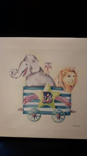 animal print on canvas Catherine Richards 2009 elephant lion in wagon B initial