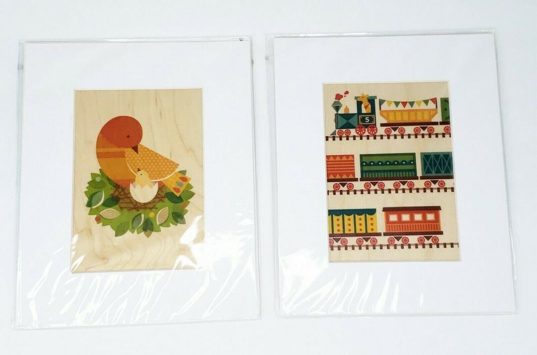 Bird Baby & By Train Nursery Prints on Wood 8 X 10 Eco-Friendly Pictures New