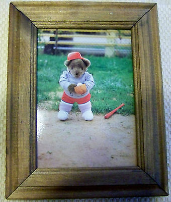 WOOD FRAMED  TEDDY BEAR PLAYING BALL. IDEAL FOR NURSERY'S. 9.5