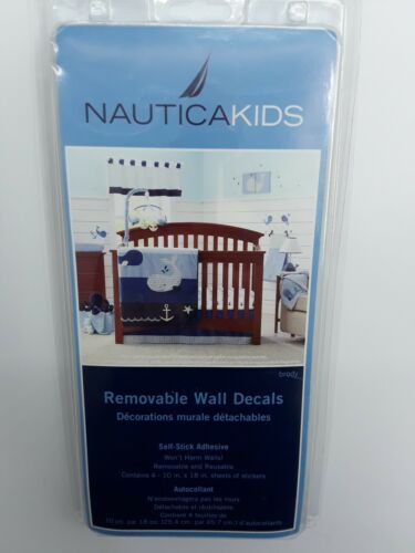 Nautica Kids Removable Reusable Wall Decals Whales Anchors Waves Blue Yellow