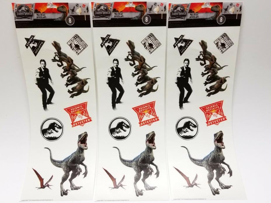 3 NEW JURASSIC PARK Wall Decal Stickers Repositionable 8 Decals Per Pack USA