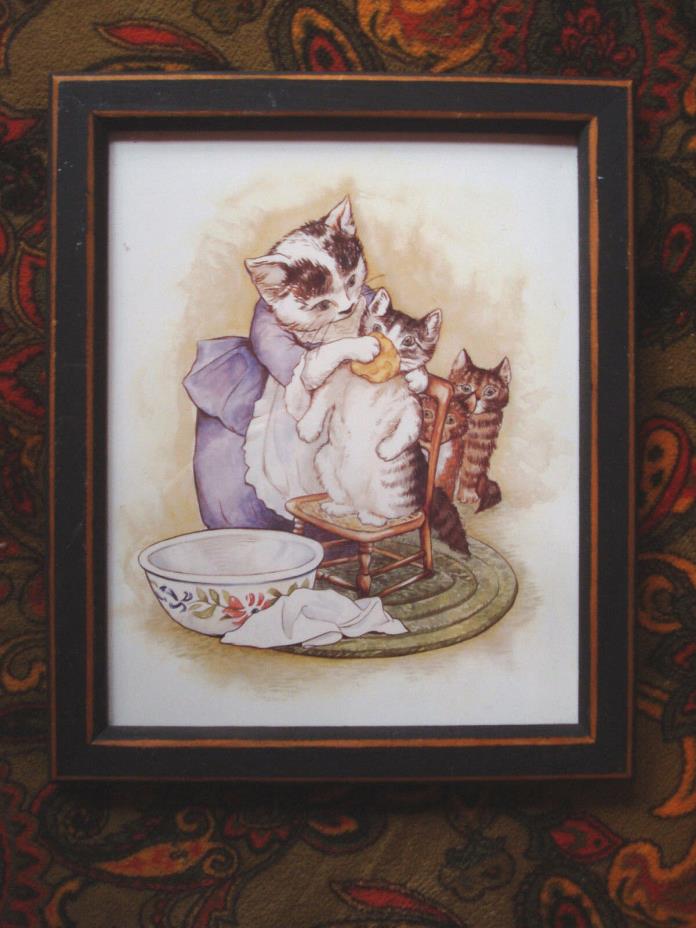 Very Sweet Mama Cat with Her Three Little Kittens Nursery Rhyme Print Framed