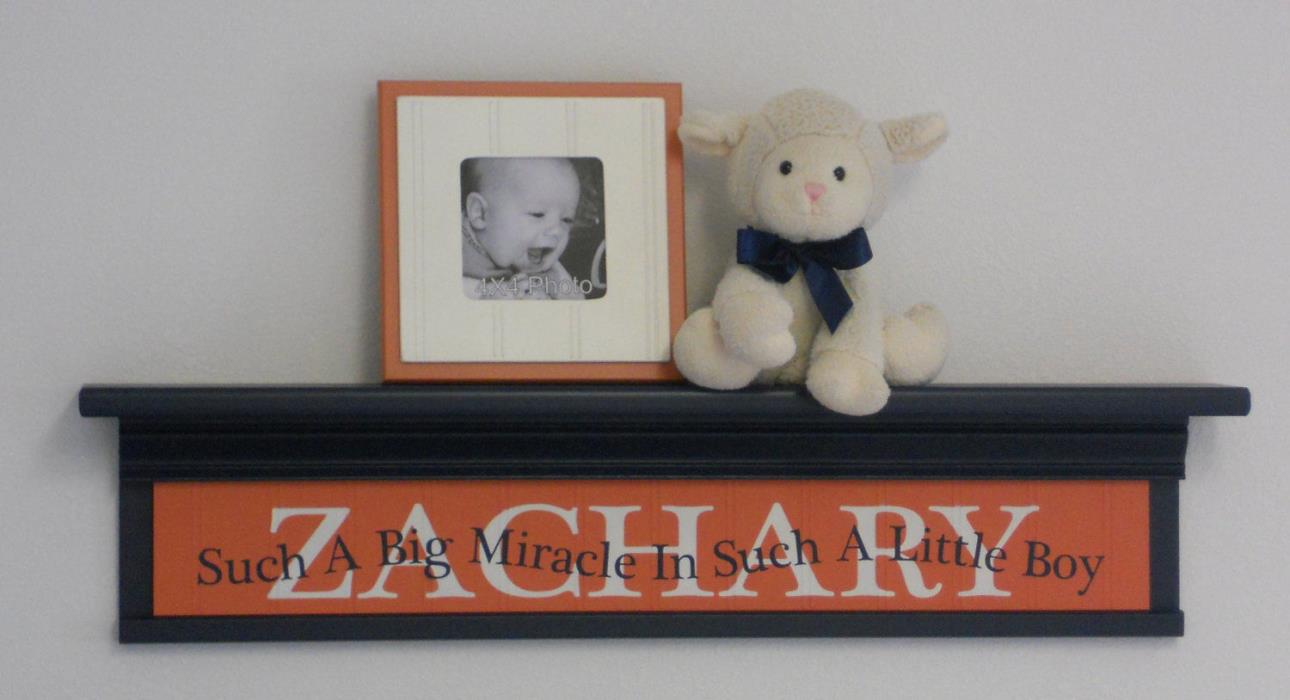 Such A Big Miracle In Such A Little Boy - Sign Orange Nursery - Navy Name Shelf