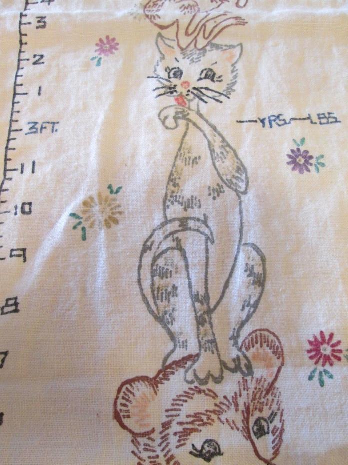 Vintage Retro Stamped Flower Sack Material Children's Grow Chart Animals