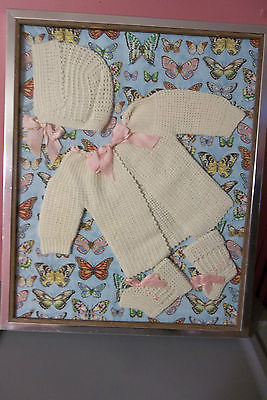 VTG.HANDMADE BABY SWEATER SET FRAMED WALL DECOR 22