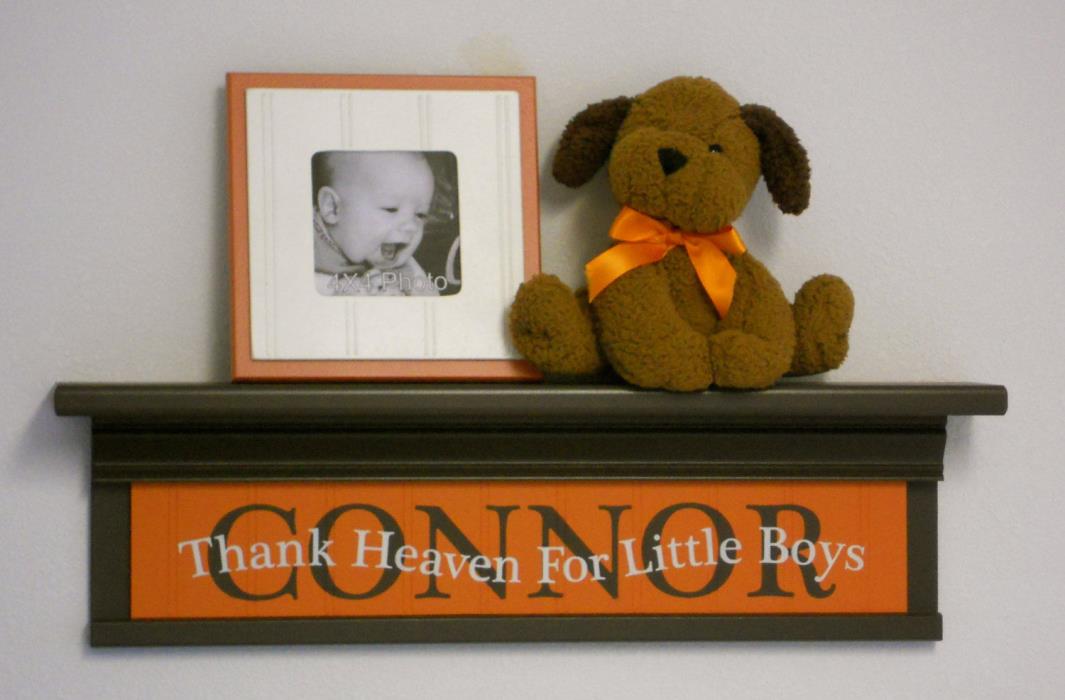 Custom Name Nursery Shelf Orange Chocolate Brown - Thank Heaven For Little Boys