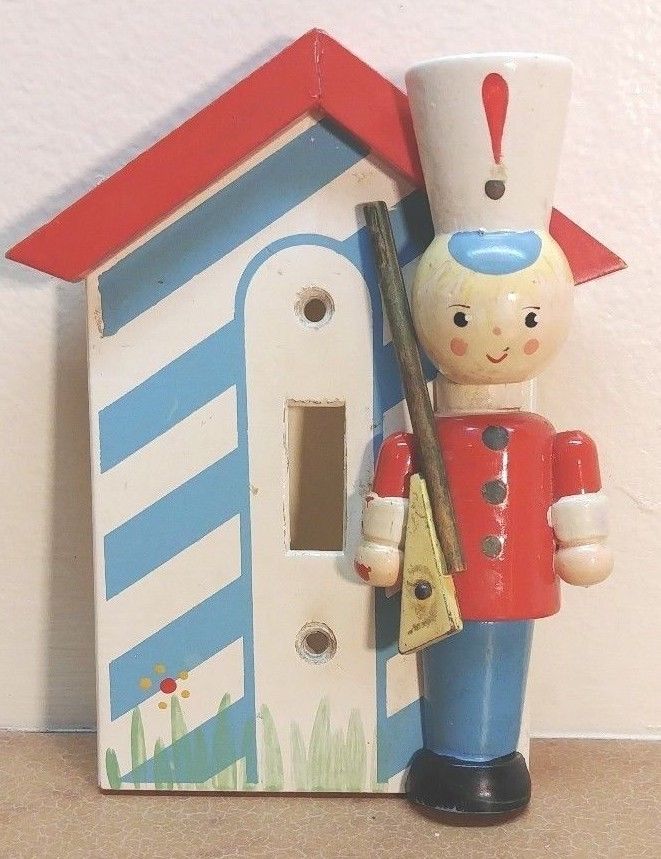 Vtg IRMI 1960's Wooden Toy Soldier Light Switch Outlet Cover Nursery Baby Boy