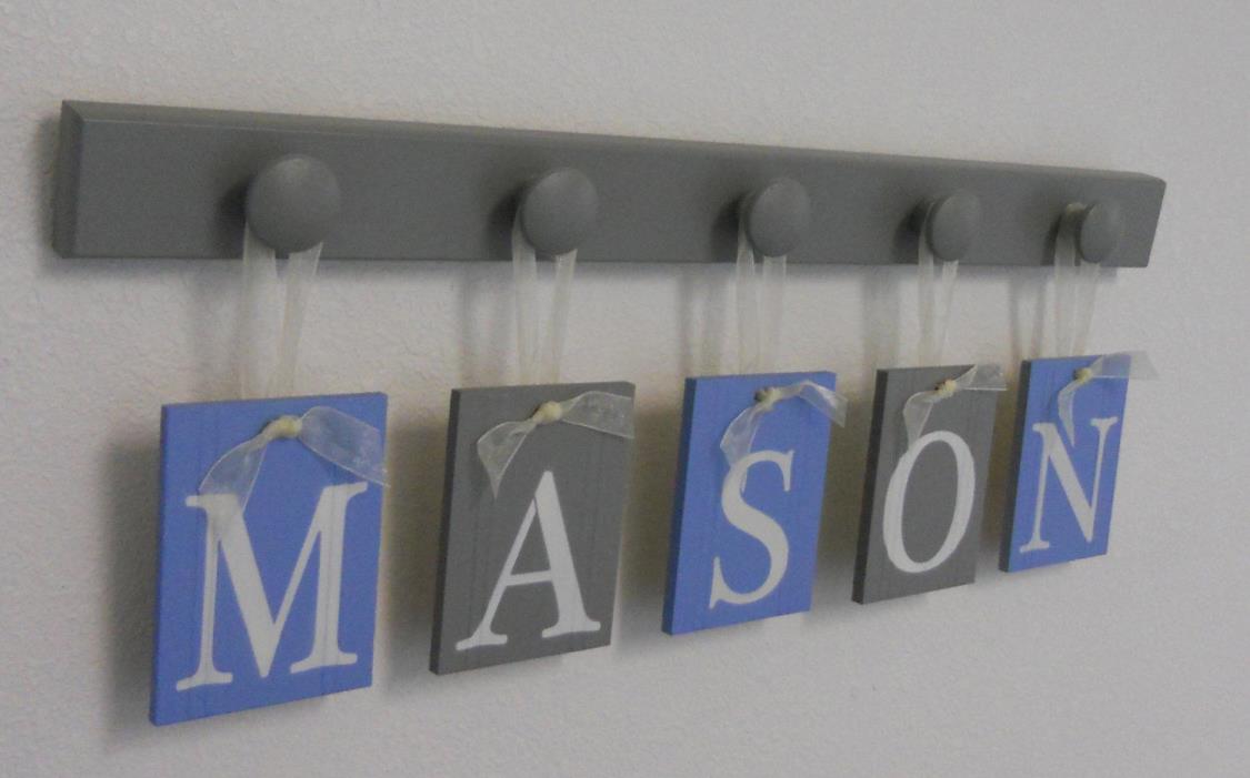 Blue and Gray Custom Set Baby Boy Nursery Decor Personalized Alphabet Name Sign
