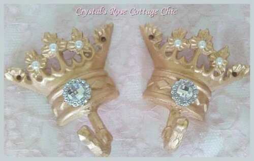 Glamorous Gold Crown Hooks with Rhinestones..Prince or Princess Decor
