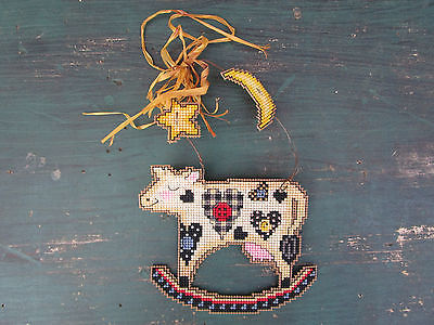 Rocking Cow Needlepoint Wall Hanging Plaque Child's Children's Room 6.75x4.4