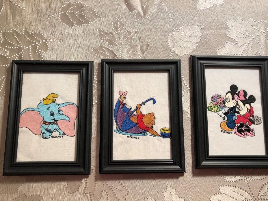 3  Wall Hangings Mickey, Minnie...Dumbo...Winnie the Pooh... Machine Embrodered