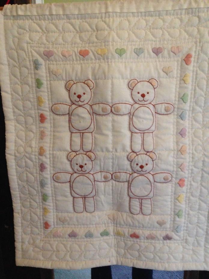 Quilted and Embroidered Teddy Bear Wall Hanging.