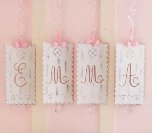 Pottery Barn Kids Ribbon Tin Letters “G & B” Distressed White Wall Hangings $19