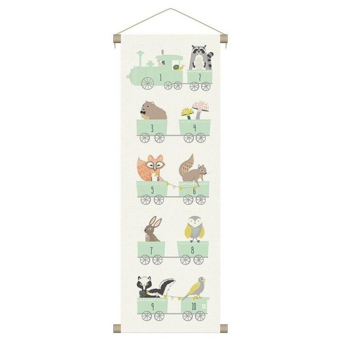 Wall Banner Woodland Animals Number Train Nursery Child Whimsical 12 x 36