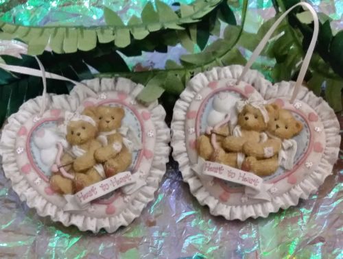 Cherished Teddies figurine collection baby girls set of 2 wall plaques # 104116