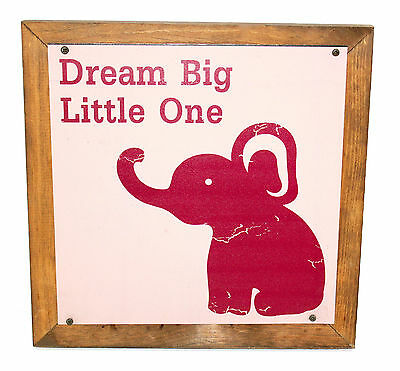 Dream Big Little One-Pink with Elephant-Wall Decor-Nursery Ready