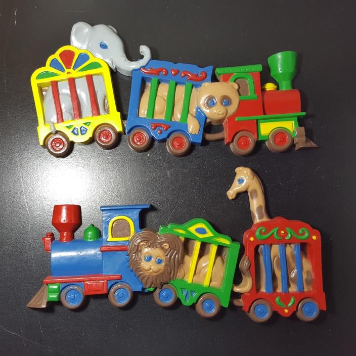 Vintage Set of 2 Burwood Products Circus Train Wall Plaque Nursery Child's Room