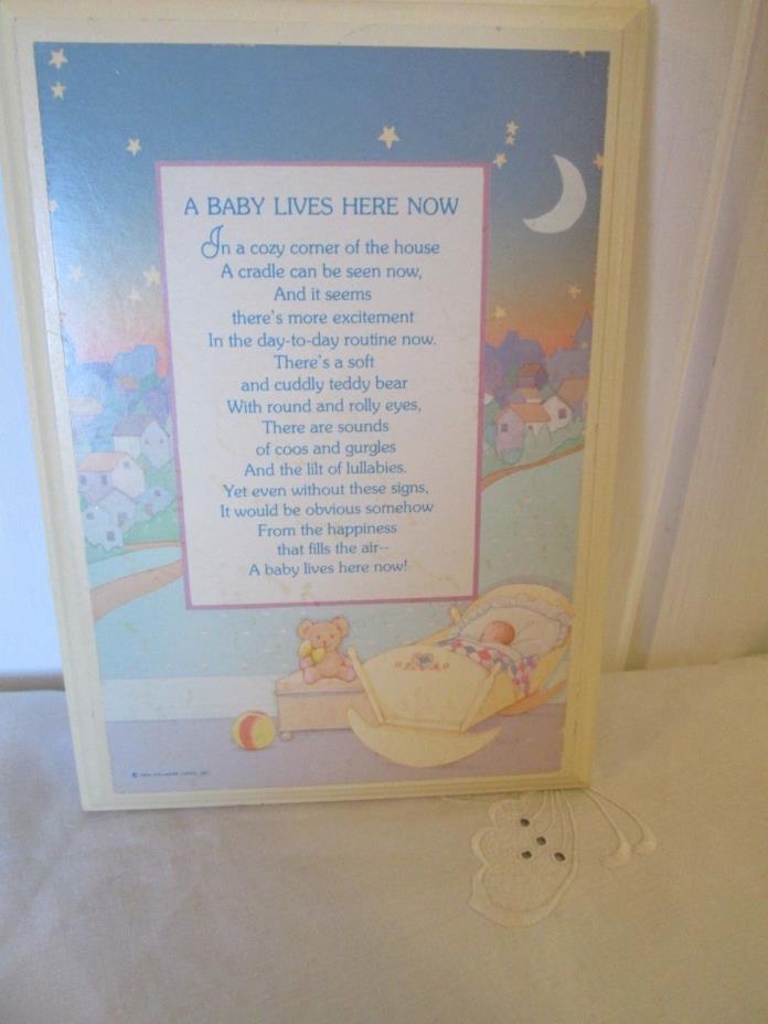 1984 Hallmark Plaque Vintage A Baby Lives Here Now Pale blues and pinks