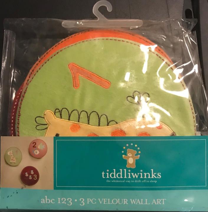 3 Pc Tiddliwinks Whimsical Velour Wall Art 1 2 3 Fish Giraffe Bees