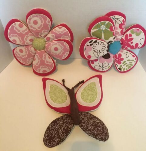 CoCaLo Sugar Plum Pink Butterfly And Flower Padded Hanging Wall Decor - Set of 3