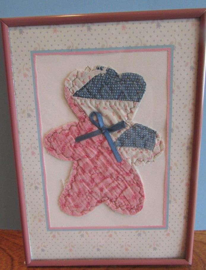 Vtg Nursery wall decor Picture quilted Teddy Bear Baby Room Wood  Wall Art 7x5