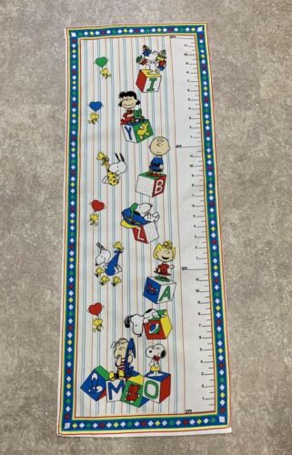 Vtg Finished Peanuts Growth Chart Fabric Panel Charlie Brown Snoopy Sister Belle