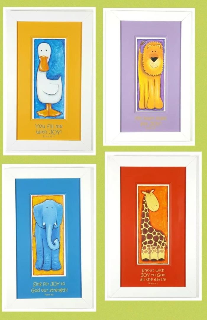 Children's Bible Animals with Psalm Verse Framed Art Set of 4, 17