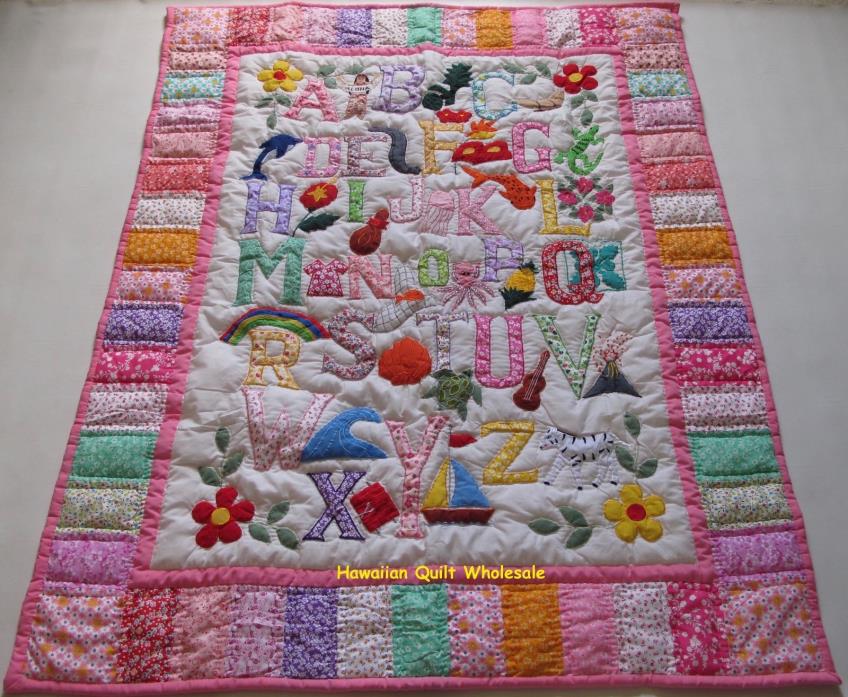 Hawaiian style ABC quilt baby crib blanket hand quilted wall hanging PRINTED