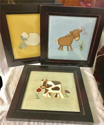 3 Adorable Kidsline Nursery / Child's Room Framed Pictures - Lamb, Horse, Cow