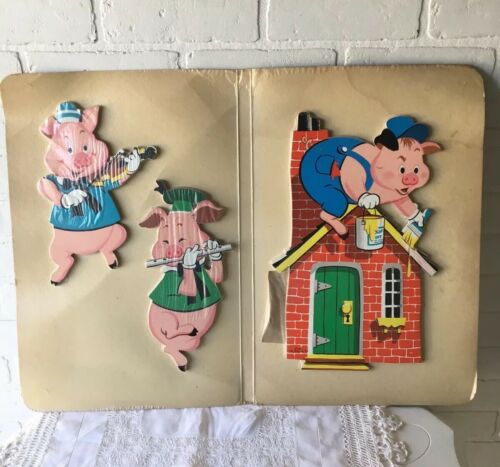 NOS In WRAP Vintage Storybook Wall Plaque Set THREE LITTLE PIGS Dolly T Pin Ups