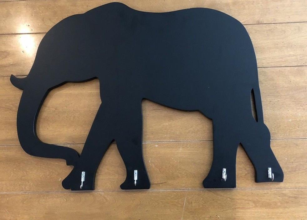 Black Wooden Elephant Wall Hanging w/ Hooks