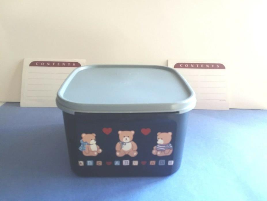 TUPPERWARE BLACK FILE BOX PAINTED TEDDY BEAR HEARTS ABC NURSERY 2.6 LITERS 11 CU