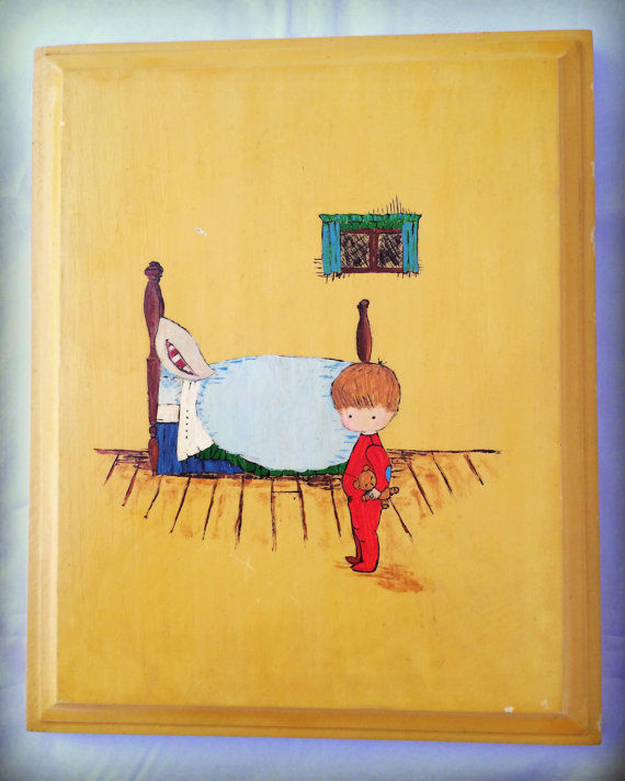 Vintage Wood Wall Plaque Bedtime Boy Teddy Bear Nursery Decor hand painted