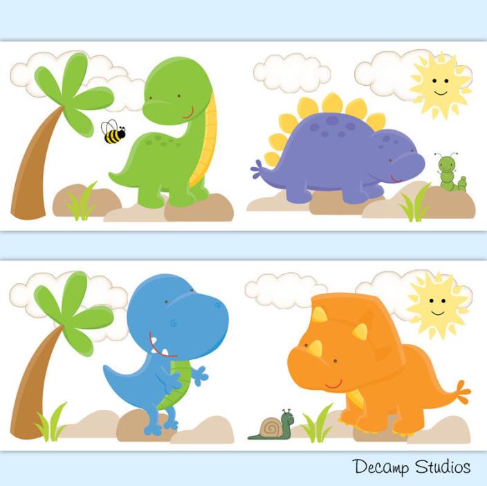 Dinosaur Nursery Decal Baby Boy Wallpaper Border Wall Art Stickers Kids Room